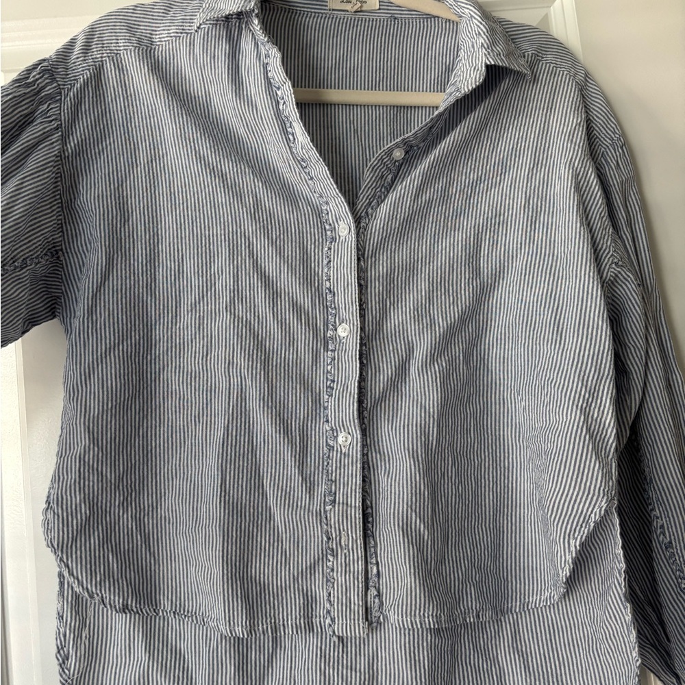 Love Notes Blue and White Striped Shirt